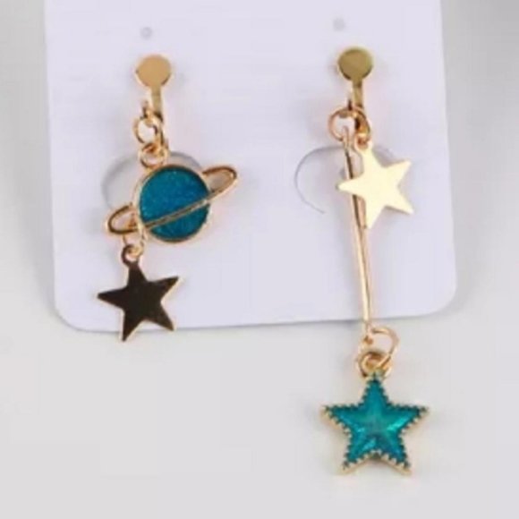 Clip On Earrings Star Moon Planet - Picture 4 of 6